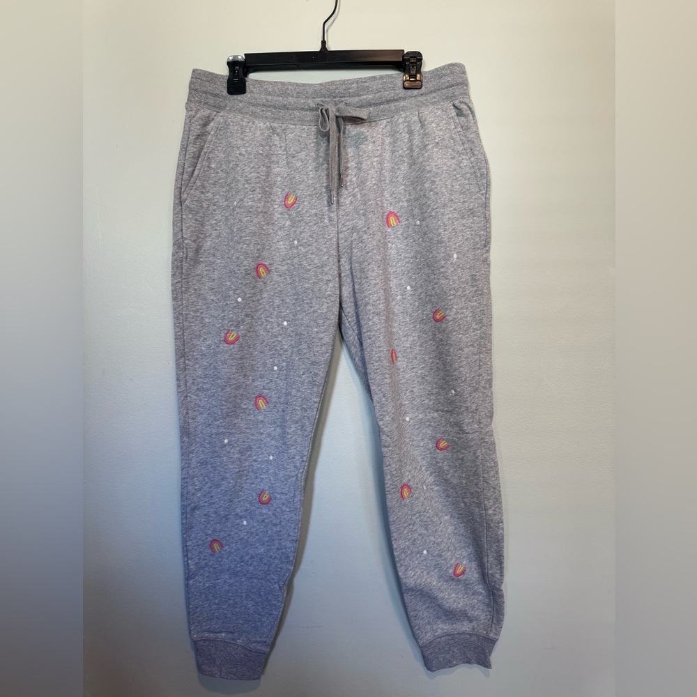 Old Navy Gray Sweatpants with Pink & Yellow Mini Rainbows